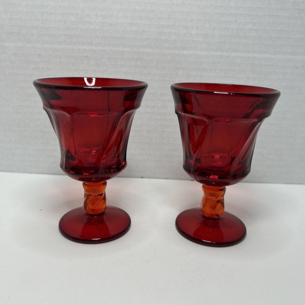 Vtg Fostoria Glass Jamestown Ruby Red Wine 4.5" Goblets Set Of 2 Uv Cadmium Stem